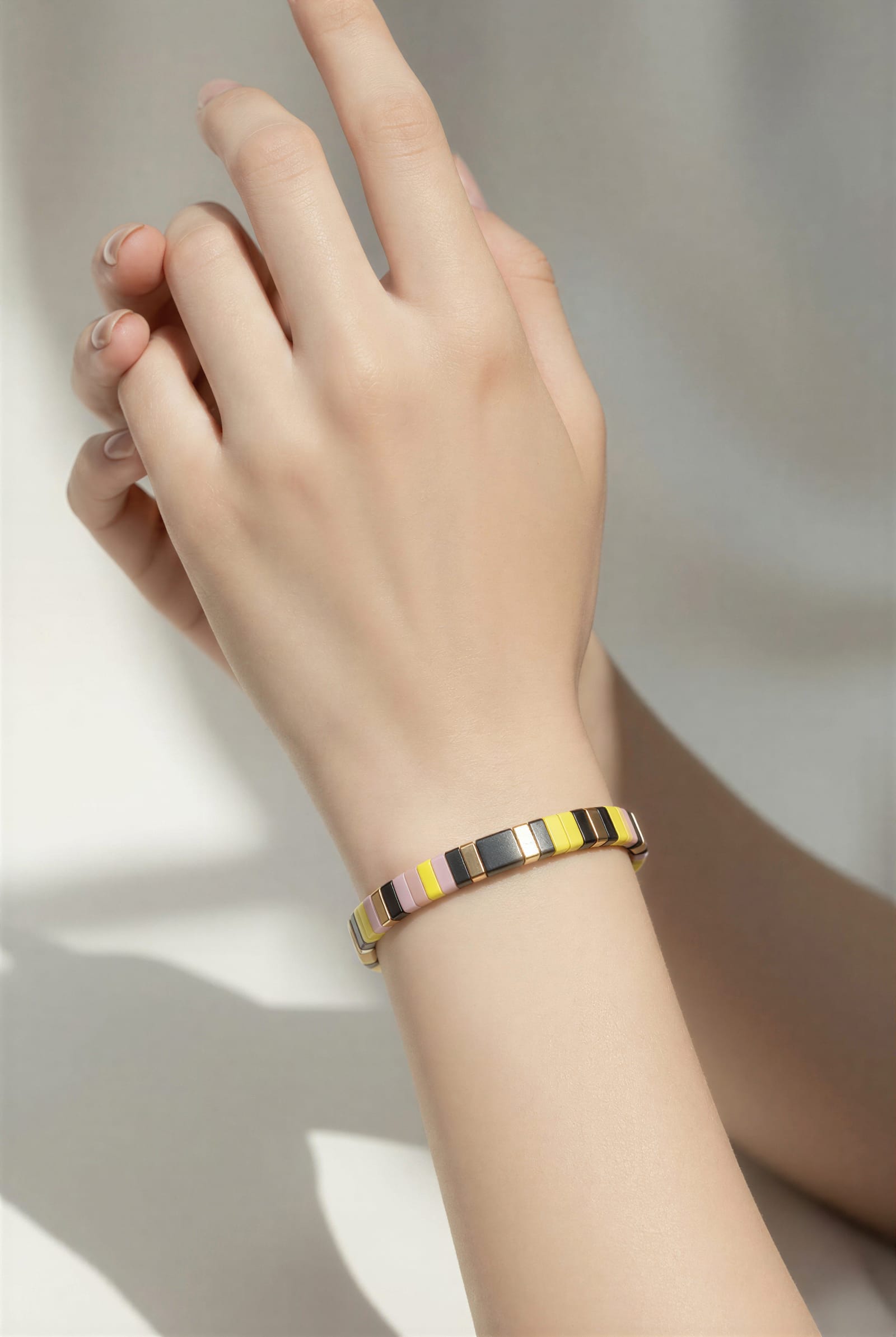 Tila Miyuki Bead Stretch Bracelet — Pink, Yellow & Black